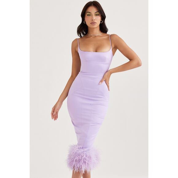 House of CB Helena Orchid Satin Midi Dress Size XS Extra Small - Picture 2 of 10